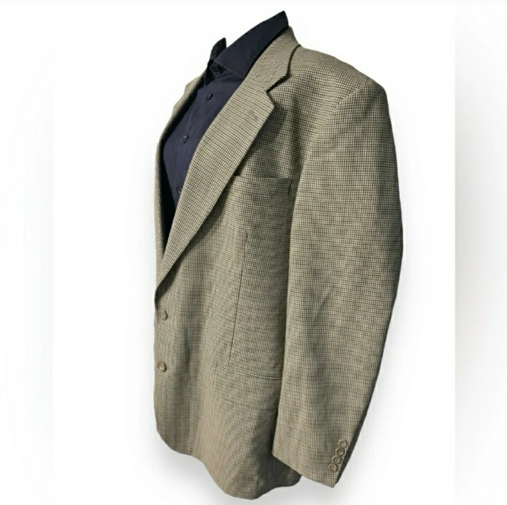 OSCA DE LA RENTA 2 Button Tan/Navy Houndstooth Blazer